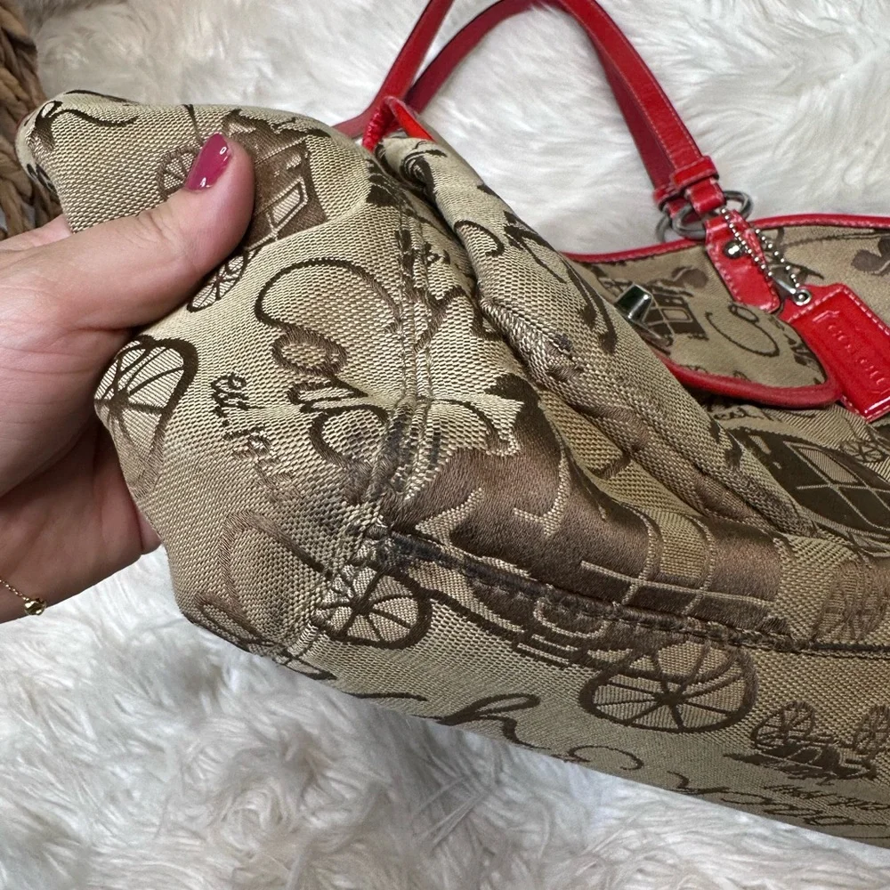 Coach Red and Brown Shoulder Bag with‎ horse and carriage Design vintage coach